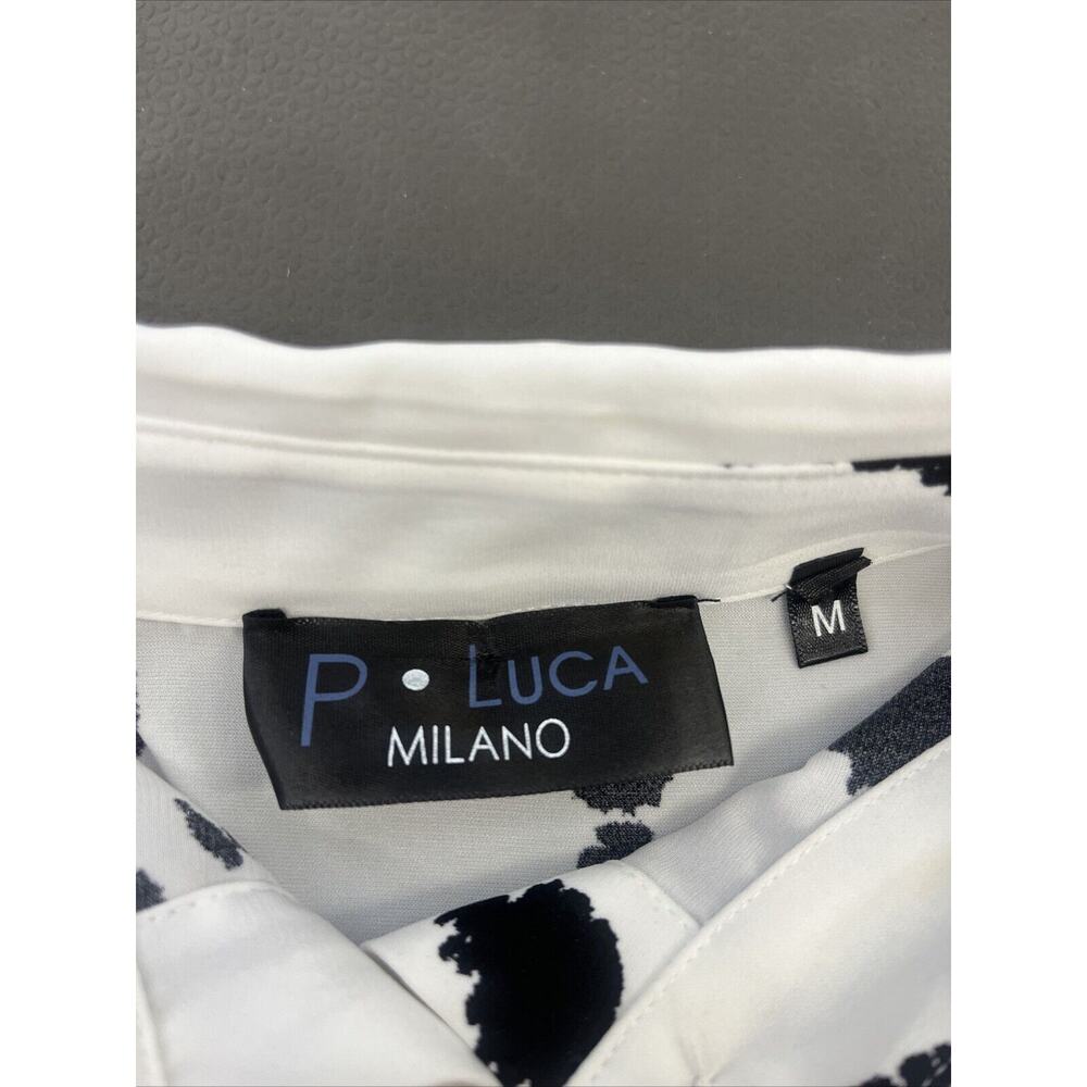 P Luca Milano Dropback Blouse High Low White & Black Spotted Stripes Medium FS - Picture 5 of 10